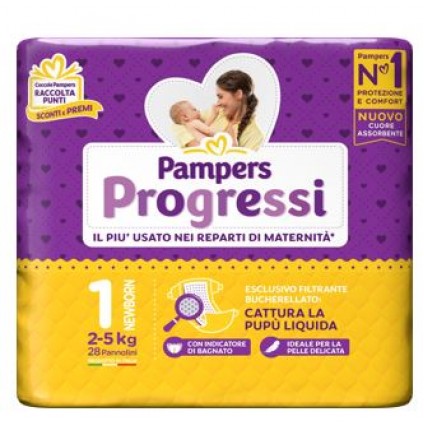 PAMPERS PROGRESSI NEWBORN PANNOLINO 1 2-5KG 28 PEZZI