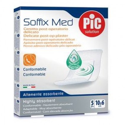 CEROTTO PIC SOFFIX MED IN TNT CON TAMPONE CENTRALE ASSORBENTE STERILE MONOUSO 10X6 CM ANTIBATTERICO 5 PEZZI