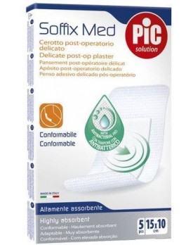 CEROTTO PIC SOFFIX MED IN TNT CON TAMPONE CENTRALE ASSORBENTE STERILE MONOUSO 10X15 CM ANTIBATTERICO 5 PEZZI