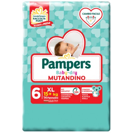 PAMPERS BABY DRY MUTANDINO SM TAGLIA 6 EXTRALARGE SMALL PACK 14 PEZZI