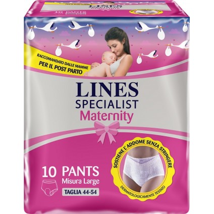 LINES SPECIALIST MATERNITY MUTANDINA ASSORBENTE PER PERDITEPOST PARTO MISURA LARGE 10 PEZZI