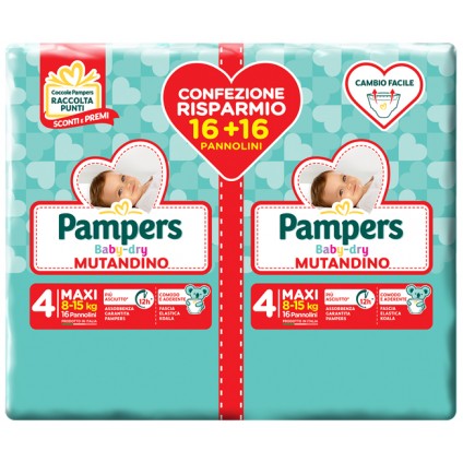 PAMPERS BABY DRY PANNOLINO A MUTANDINA DUO DWCT MAXI 32 PEZZI