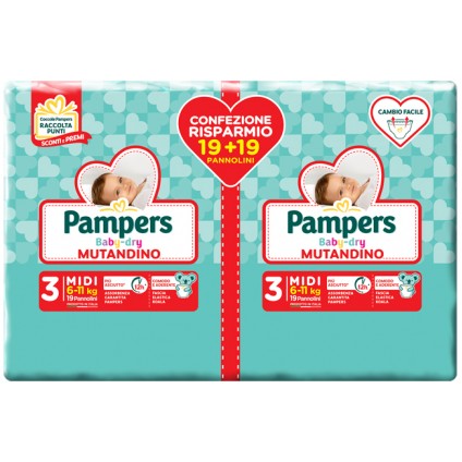 PAMPERS BABY DRY PANNOLINO A MUTANDINA DUO DWCT MIDI 38 PEZZI