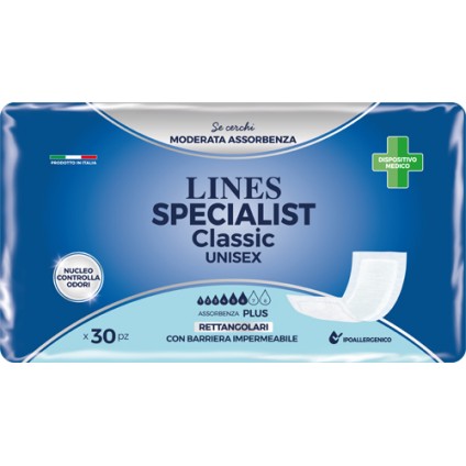 PANNOLONE LINES SPECIALIST CLASSIC RETTANGOLARE CON BARRIERA 30 PEZZI