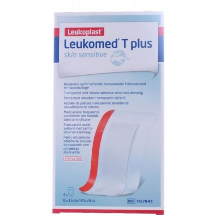 LEUKOMED T PLUS SKIN SENSITIVE MEDICAZIONE POST-OPERATORIA TRASPARENTE IMPERMEABILE CON MASSA ADESIVA AL SILICONE 8X15CM 5 PEZZI