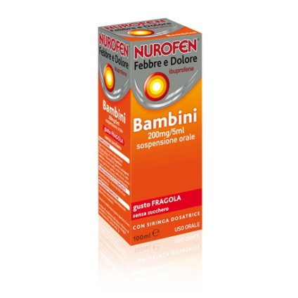 NUROFEN FEBBRE E DOLORE*orale sosp 100 ml 200 mg/5 ml fragola senza zucchero con siringa