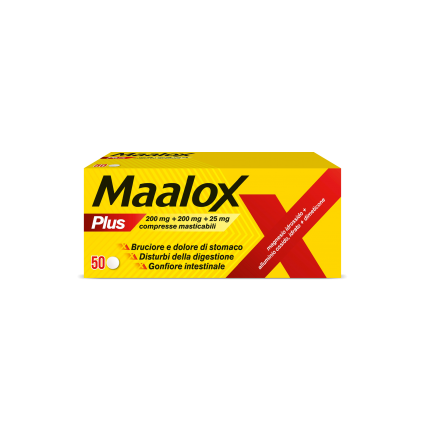 MAALOX PLUS*50 cpr mast 200 mg + 200 mg + 25 mg