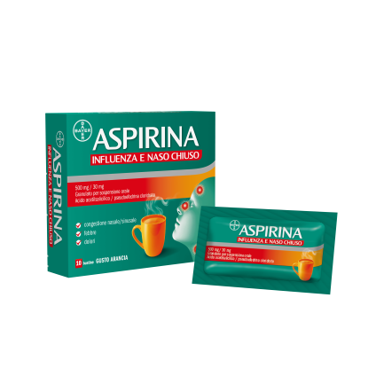 ASPIRINA INFLUENZA E NASO CHIUSO*orale 10 bust 500 mg + 30 mg ASPIRINA INFLUENZA E NASO CHIUSO*orale 10 bust 500 mg + 30 mg